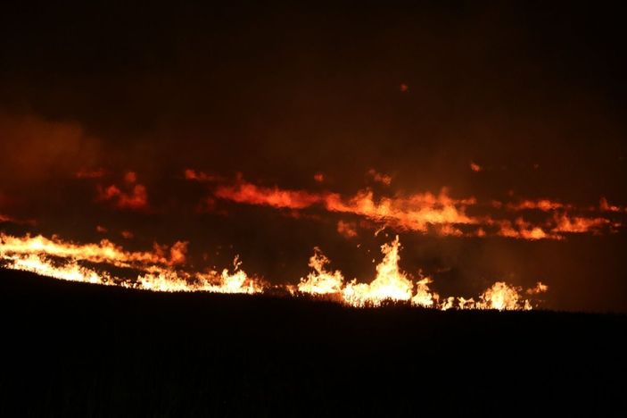 Anız yangını rüzgarın etkisiyle devasa boyuta ulaştı, ekili alanlar zarar gördü -7
