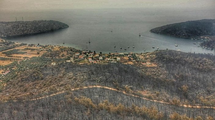 Bodrum ve Milas'ta yanan alanlar dronla havadan görüntülendi -1