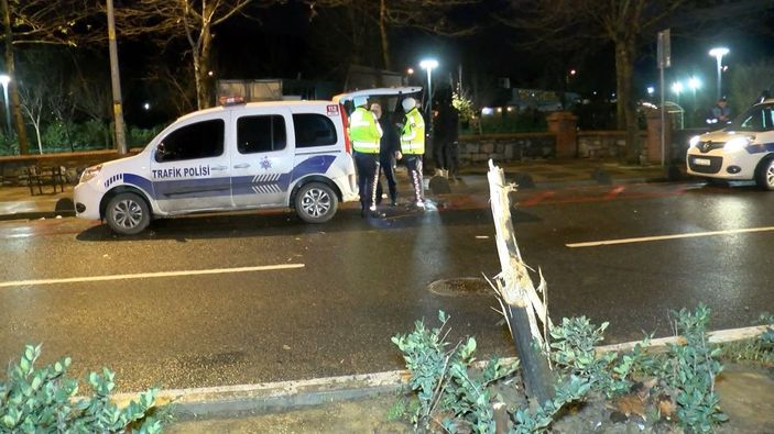 d Kartal’da freni boşalan kamyonet, ağacı ve otobüs durağını yıkarak parka daldı