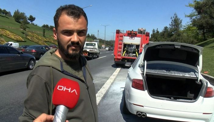 TEM Otoyolu'nda otomobil yandı, araç sürücüleri yardıma koştu   -6