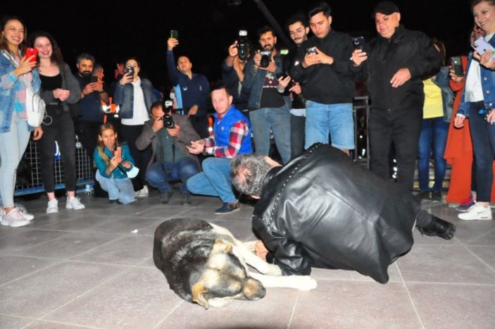 Haluk Levent, sokak köpeğiyle yere uzanarak seslendirdiği şarkılarla hayranlarını coşturdu -9