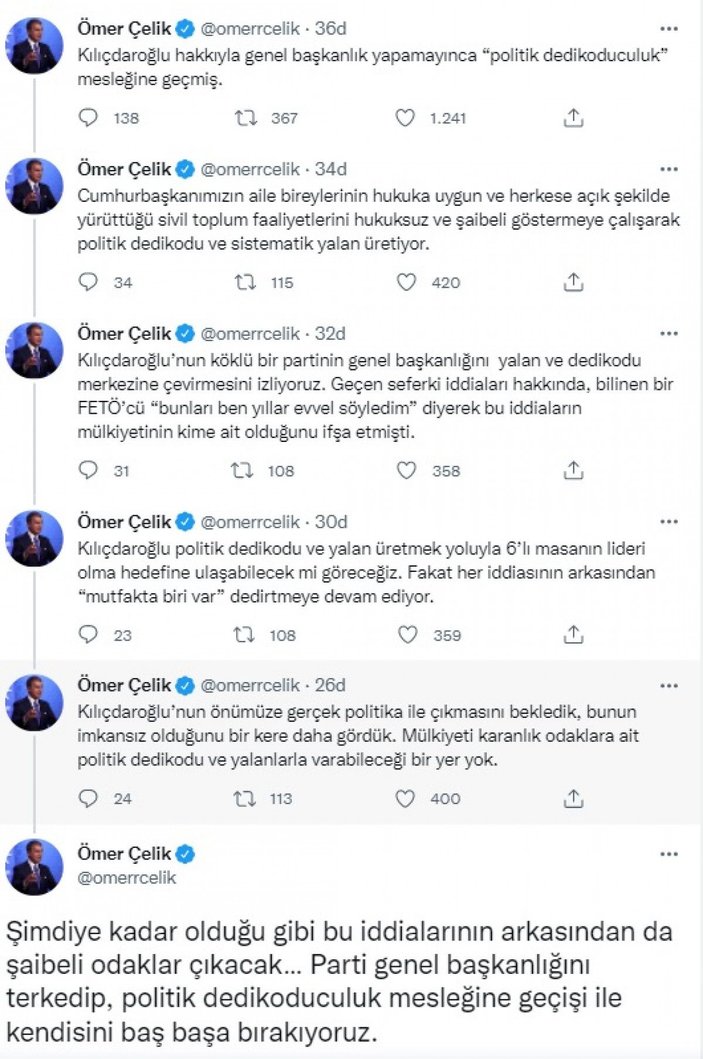 Ömer Çelik: Kılıçdaroğlu ‘politik dedikoduculuk’ mesleğine geçmiş -1