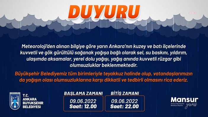 ANKARA İÇİN SAĞANAK YAĞIŞ UYARISI -1