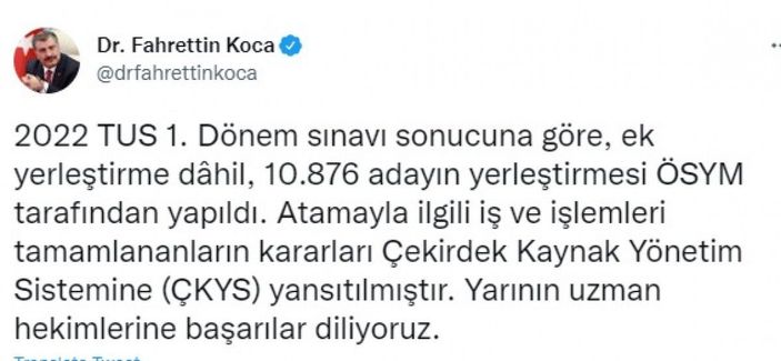 2022 TUS 1'inci Dönem sınavına göre 10 bin 876 kişinin yerleştirilmesi yapıldı -1