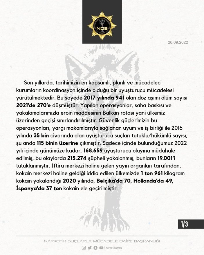 İçişleri Bakanlığından Türkiye’nin uyuşturucu ile mücadelesine yönelik haberler hakkında açıklama -1