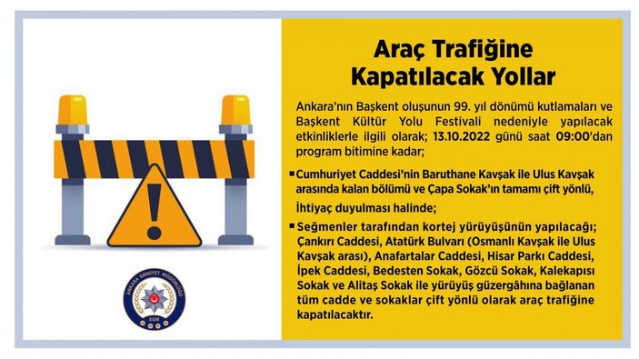 Ankara'da yarın bazı yollar trafiğe kapatılacak -1