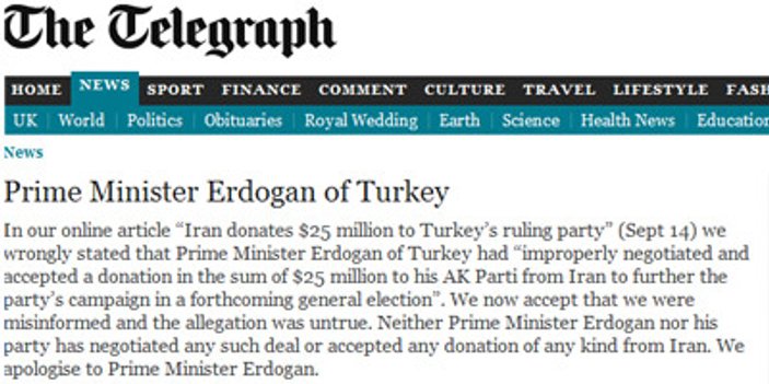 Daily Telegraph Erdoğan'dan özür diledi