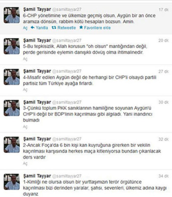 Şamil Tayyar'a Twitter'dan tepki
