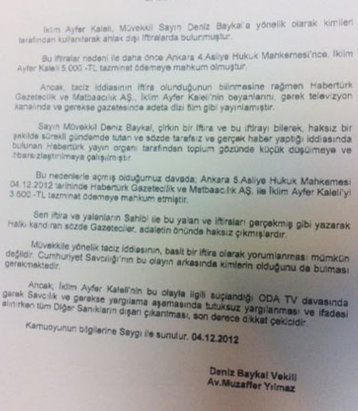 Baykal İklim Bayraktar'dan taciz tazminatı kazandı