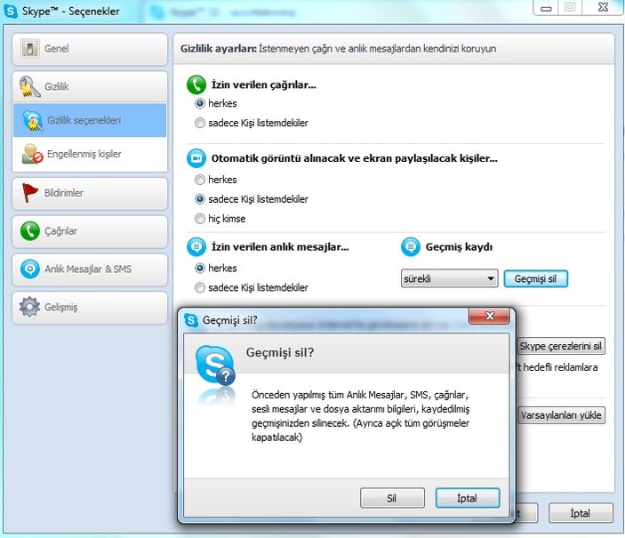 Skype geçmişi nasıl silinir