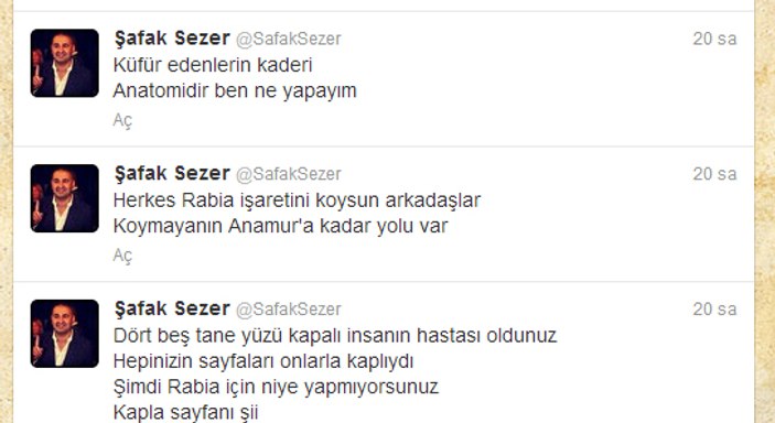 Şafak Sezer'den Rabia çıkışı