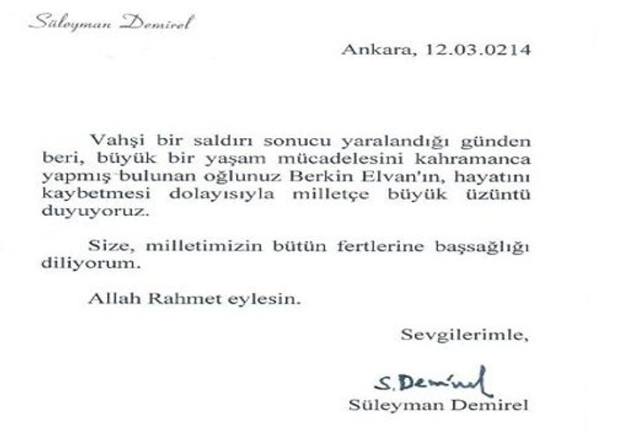 Süleyman Demirel'den Berkin Elvan açıklaması