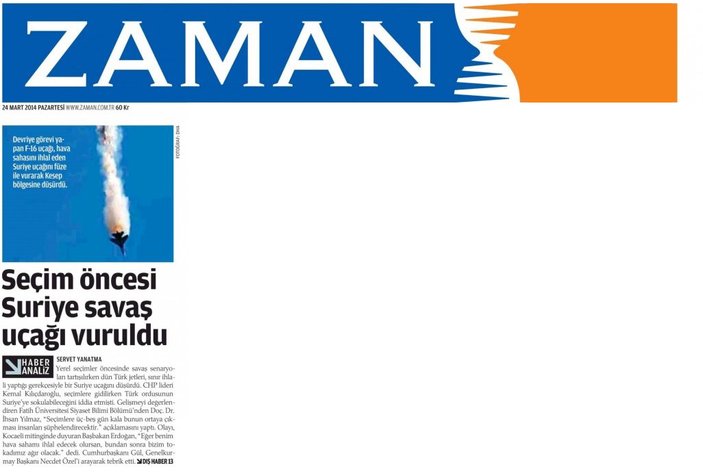 Today's Zaman'dan skandal Suriye manşeti