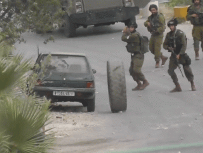 İsrail askerlerinin lastikle imtihanı İZLE