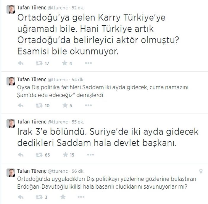 Tufan Türenç'ten ilginç Saddam tweeti