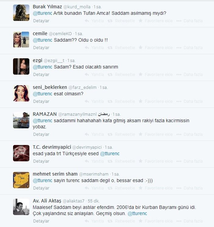 Tufan Türenç'ten ilginç Saddam tweeti