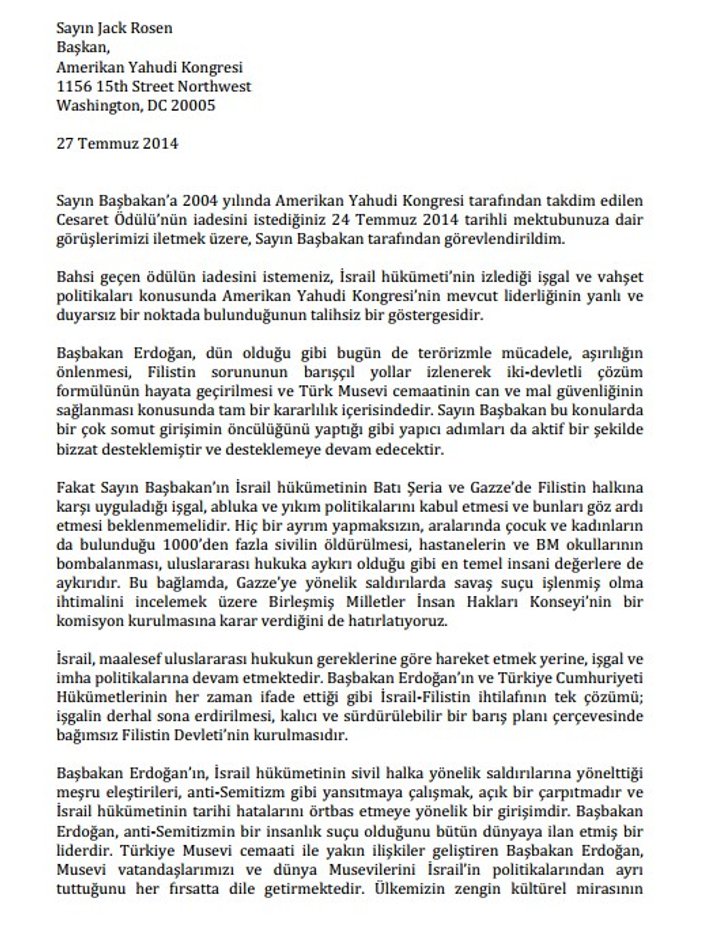 Amerikan Yahudi Kongresi'ne Türkiye'den yanıt