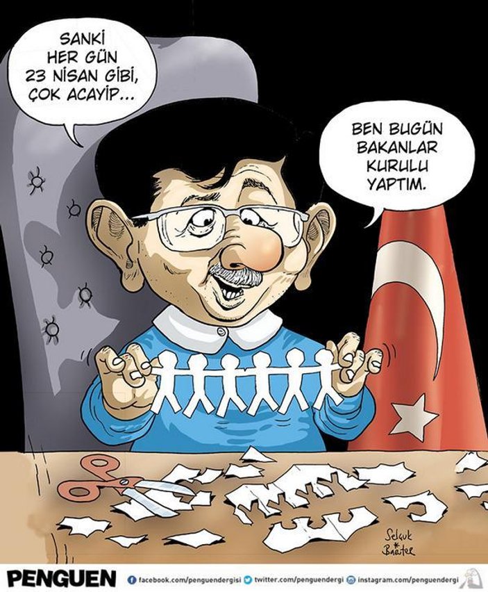 Penguen'den çok çirkin Davutoğlu karikatürü