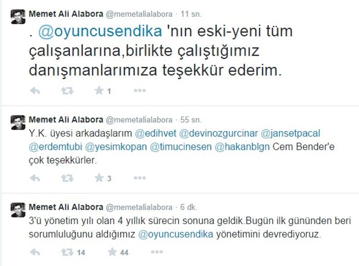 Memet Ali Alabora Oyuncular Sendikası'nı devrediyor