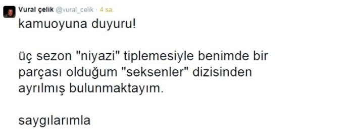 Vural Çelik Seksenler'den ayrıldı