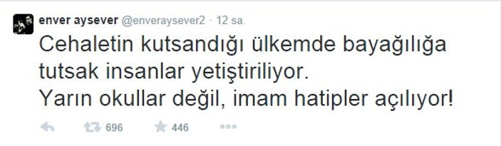 Enver Aysever'den İmam Hatip'lere nefret tweet'i