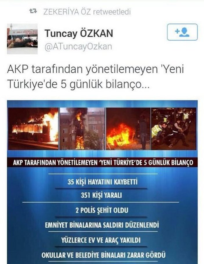 Zekeriya Öz Tuncay Özkan'ın tweet'lerini retweet yaptı