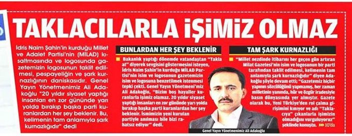 Milat gazetesinden İdris Naim Şahin'e tepki