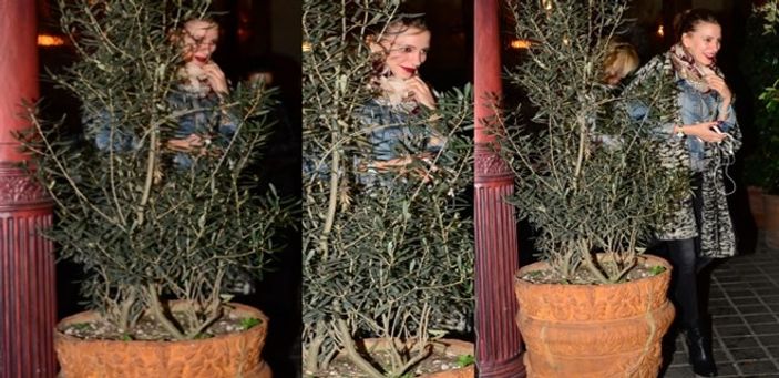 Serenay Sarıkaya çalılara saklandı