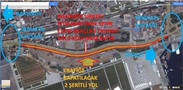 Samatya-Yenikapı trafik akışında geçici değişim
