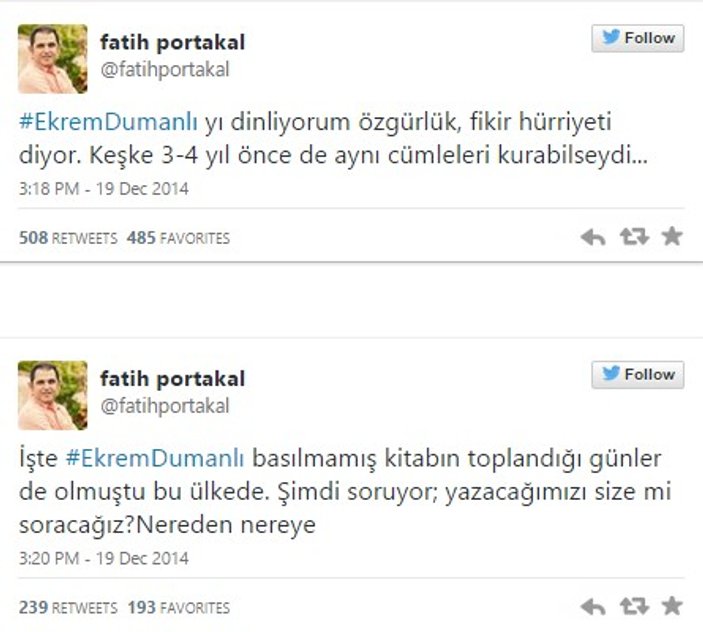 Fatih Portakal Ekrem Dumanlı'yı sert sözlerle eleştirdi