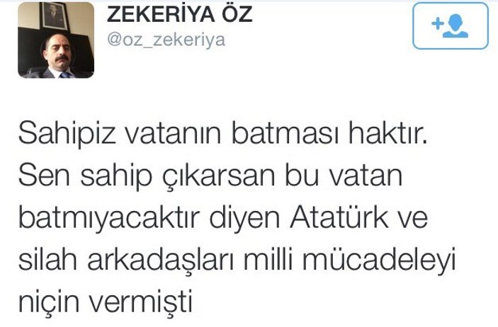 Zekeriya Öz'ün tweet'ine süper kapak