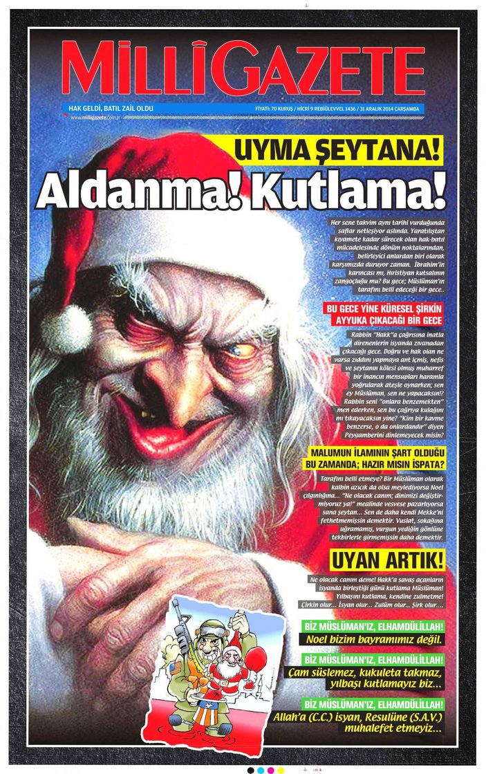 Milli Gazete'nin Noel Baba'lı yılbaşı manşeti