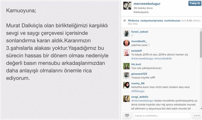 Merve Boluğur ile Murat Dalkılıç ayrıldı