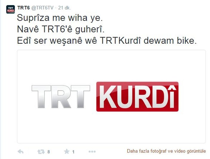 TRT6 TV'nin ismi TRT Kürdi olarak değişti İZLE