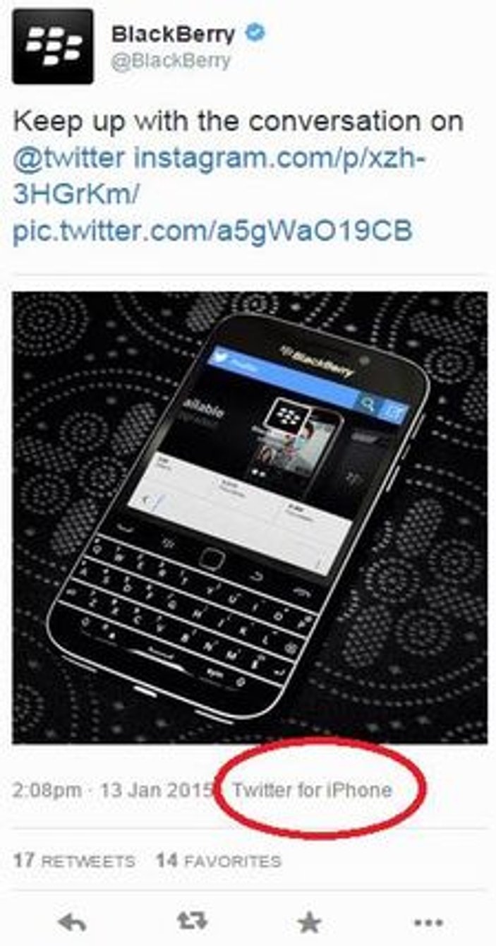 BlackBerry tweet'ini iPhone'dan paylaştı