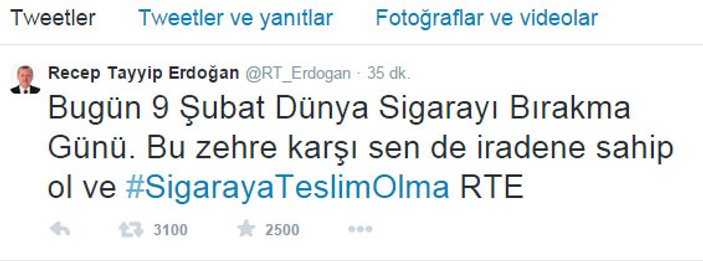 Cumhurbaşkanı Erdoğan ilk tweetini attı