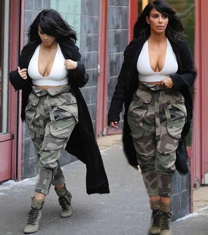 Kim Kardashian soğuk havada bile dekoltesiz çıkmadı