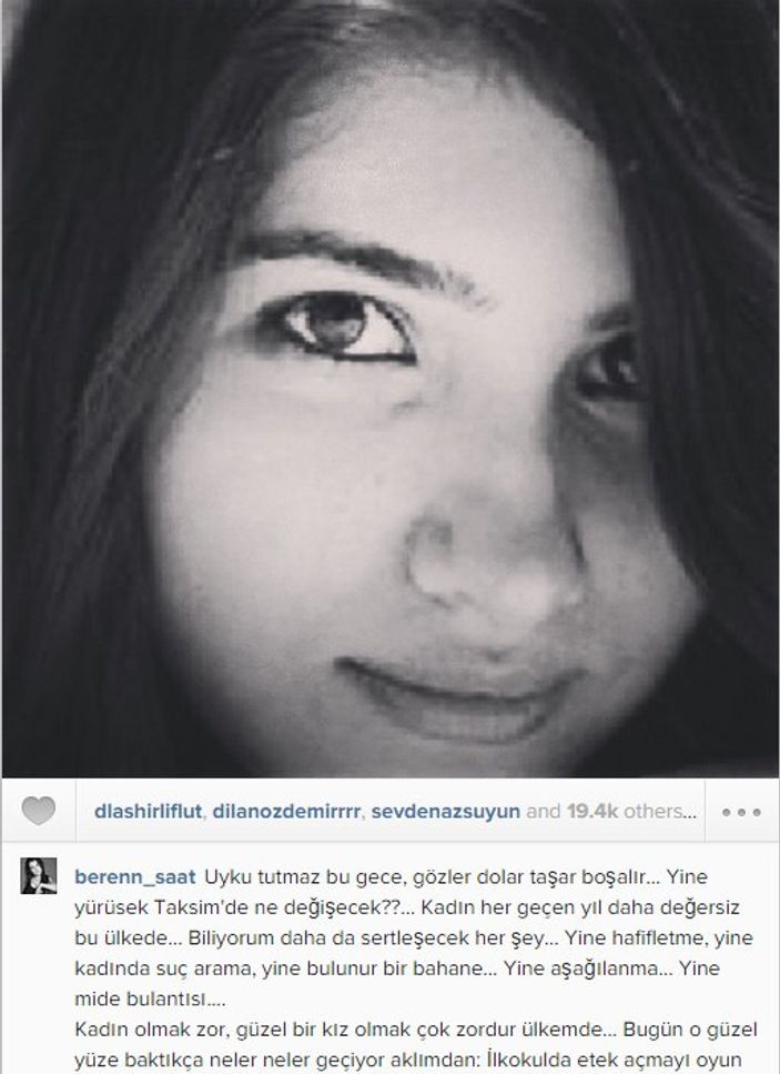 Beren Saat'ten Özgecan için anlamlı mesaj