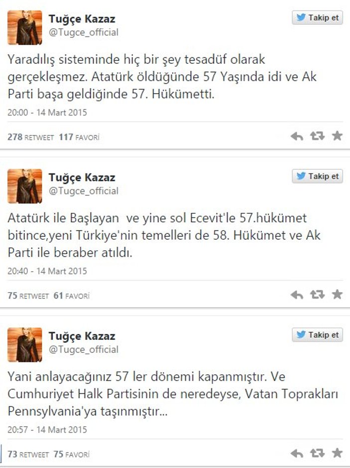 Tuğçe Kazaz'dan Atatürk tweeti
