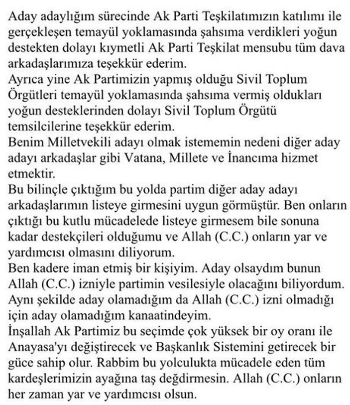 Listeye giremeyen Osman Gökçek'ten ilk açıklama