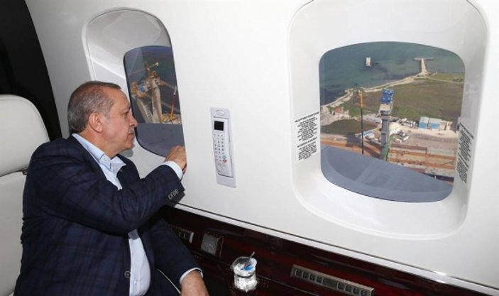 Erdoğan İzmit Körfez Köprüsü'nü havadan denetledi