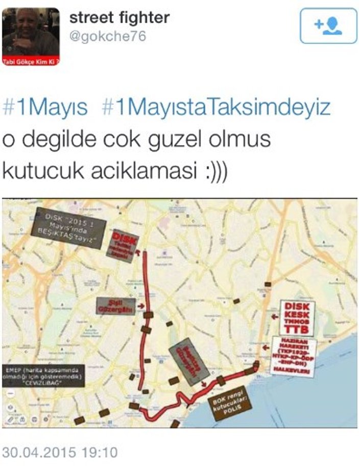 1 Mayıs'ta Taksimdeyiz paylaşımında polise hakaret