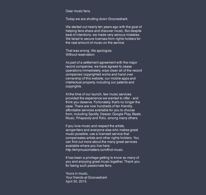 Grooveshark kapandı