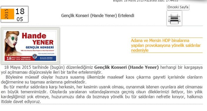 MHP'li belediye HDP için Hande Yener konserini iptal etti