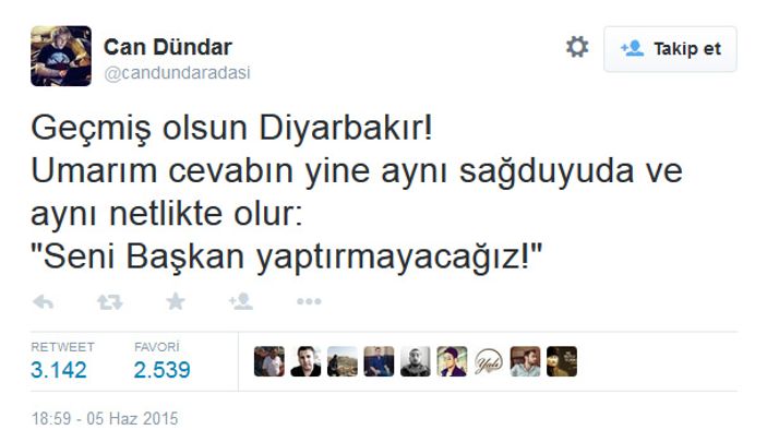 Can Dündar'dan tepki çeken Diyarbakır tweet'i