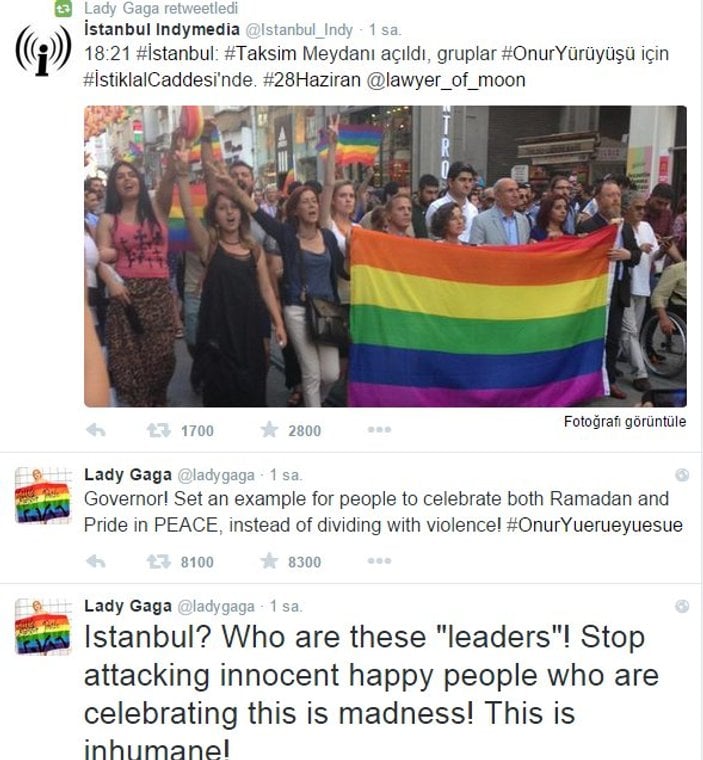 Lady Gaga'dan Taksim'deki müdahaleye tepki