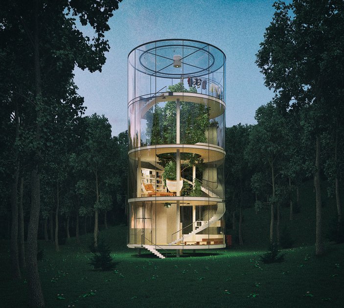 Ormanın içinde tasarlanan cam ev ilgi çekti