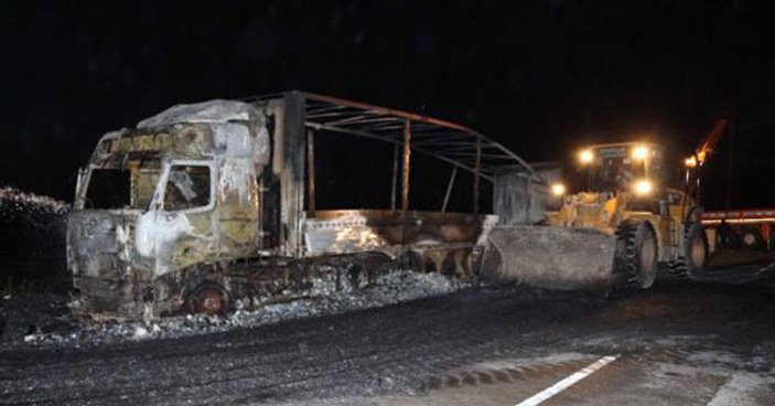 Ağrı'da yol kesen PKK'lılar araç yaktı