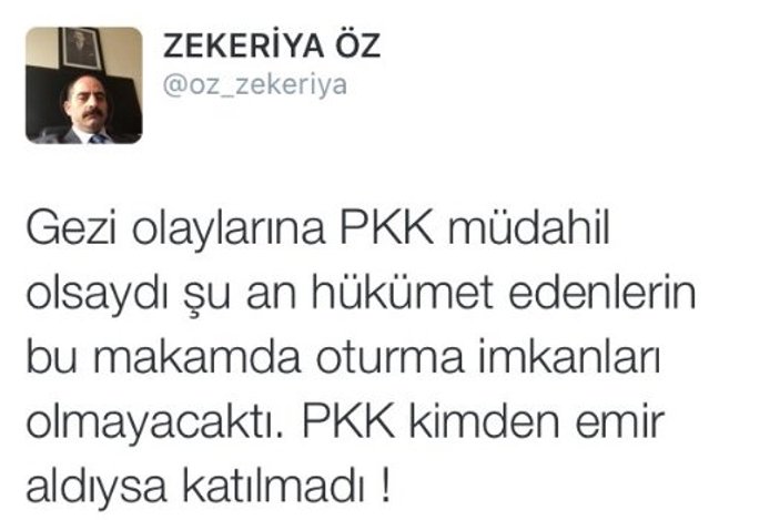 Zekeriya Öz'den keşke PKK Gezi'de olsaydı tweet'i