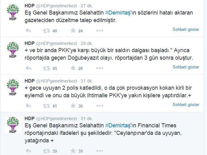 HDP: Demirtaş PKK için kirli demedi